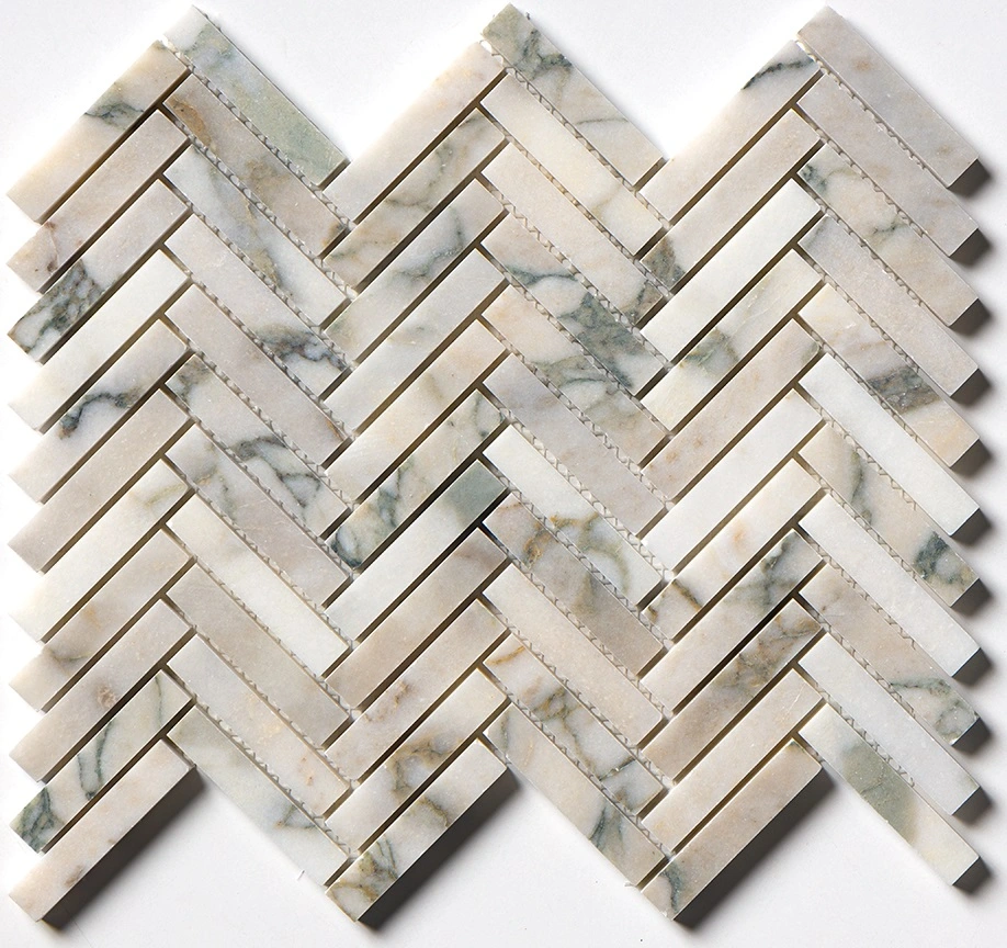 Calacatta Green Honed Herringbone 5/8x3 Marble Mosaic