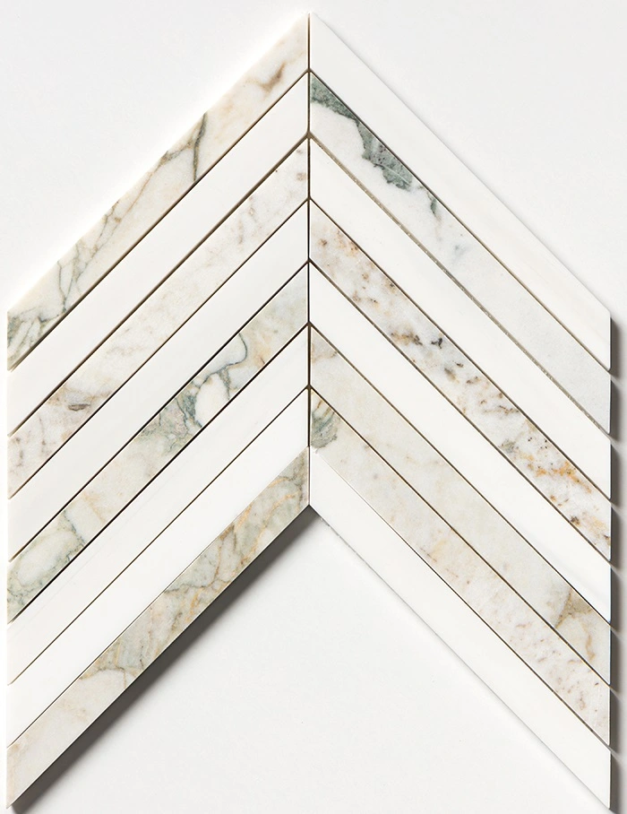 Calacatta Green Honed Thin Chevron Waterjet Marble Mosaic