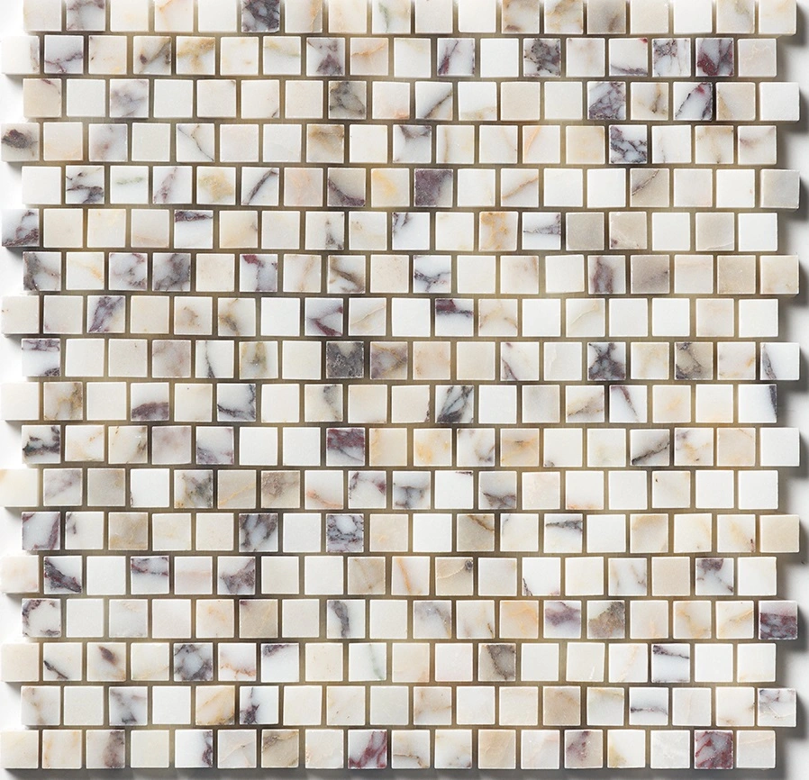 Calacatta Picasso Honed Staggered Joint 5/8x5/8 Marble Mosaic