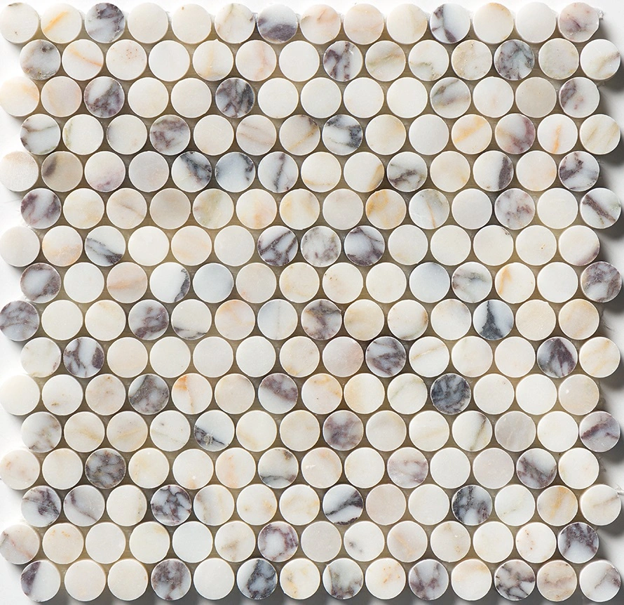 Calacatta Picasso Honed Penny Round Marble Mosaic