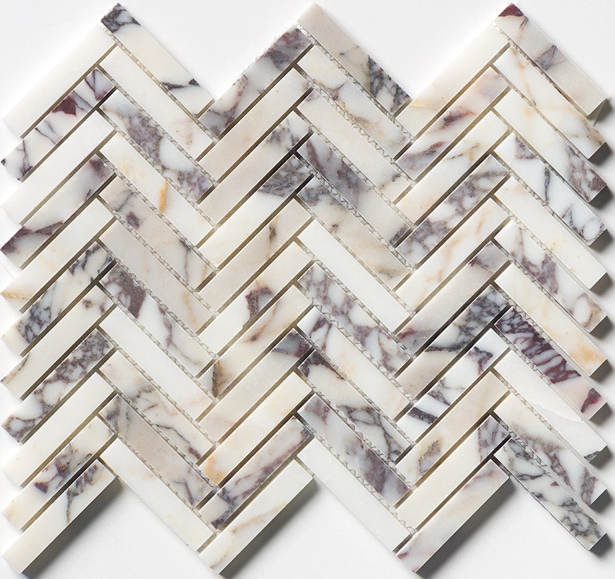 Calacatta Picasso Honed Herringbone 5/8x3 Marble Mosaic