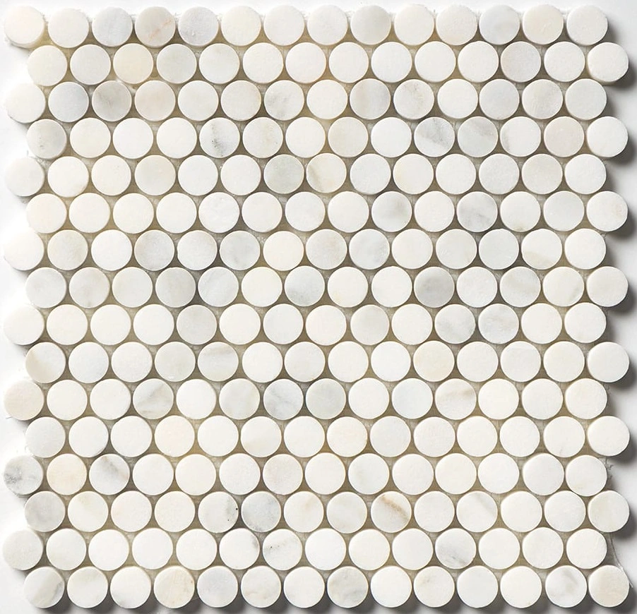 Calacatta Renaissance Honed Penny Round Marble Mosaic