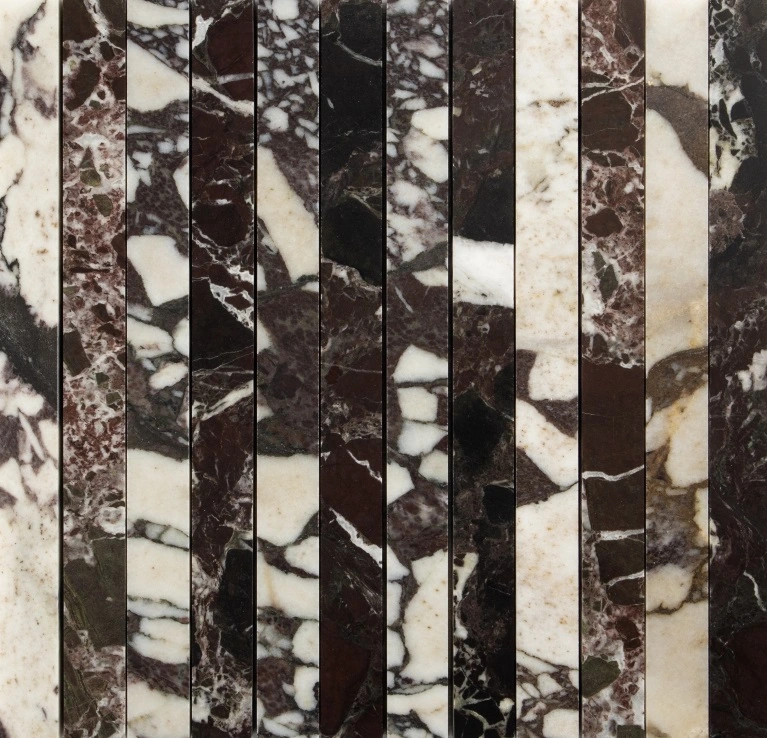 Calacatta Viola, Red Levanto Honed Mod Stripes Marble Mosaic