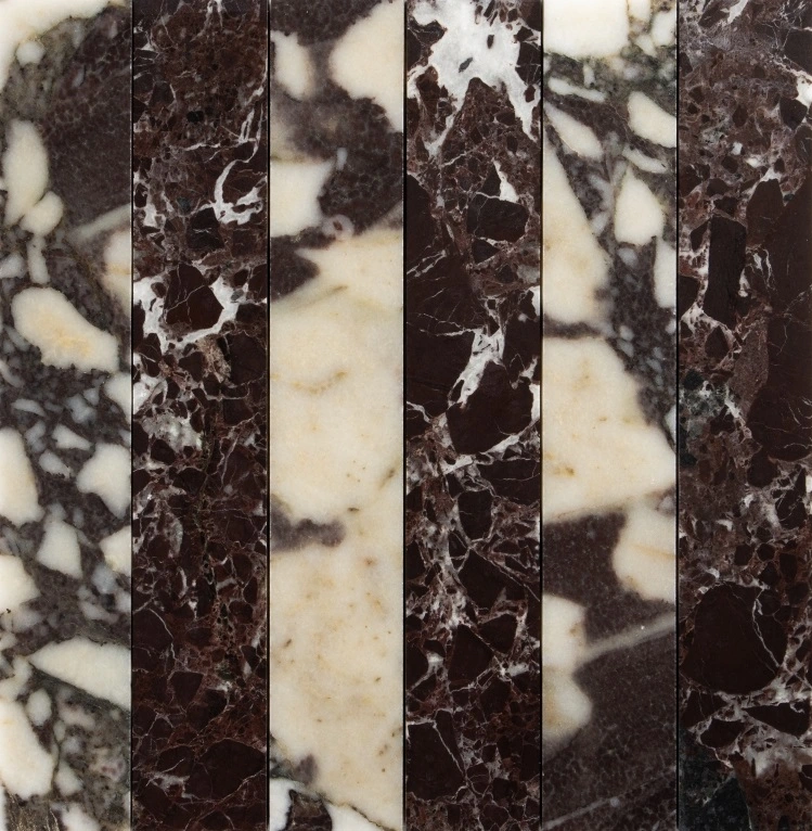 Calacatta Viola, Red Levanto Honed Mod Stripes Marble Mosaic