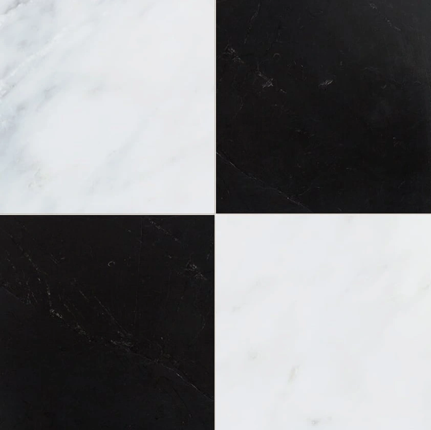 Black, Calacatta Bella Honed Checkerboard Pattern Marble Tile