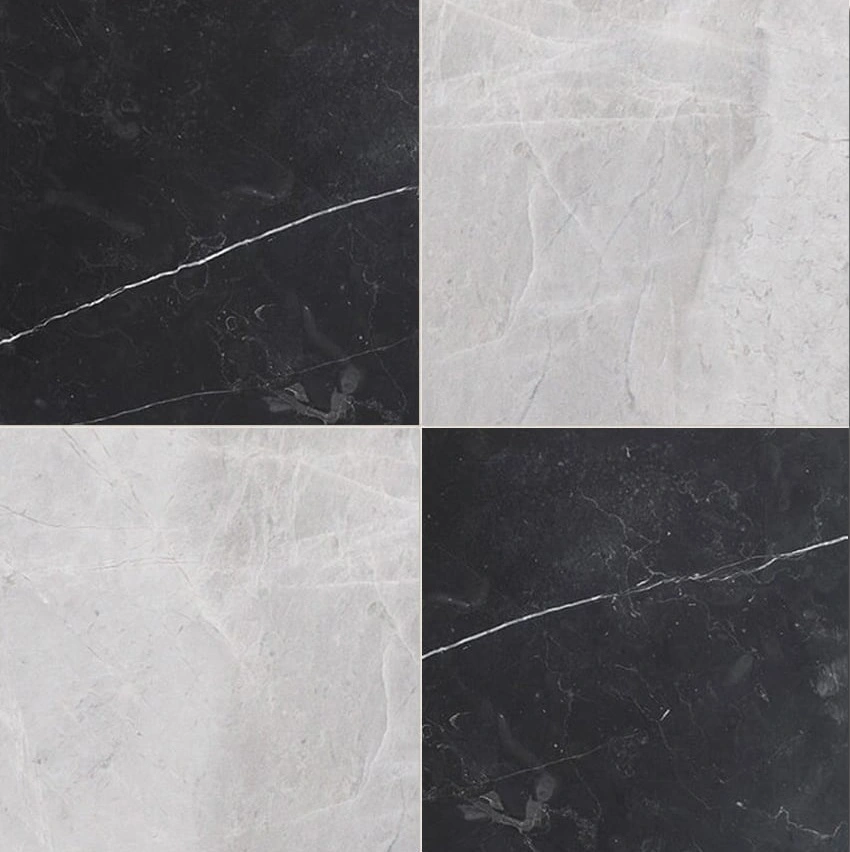 Black, Avalanche Honed Checkerboard Pattern Marble Tile