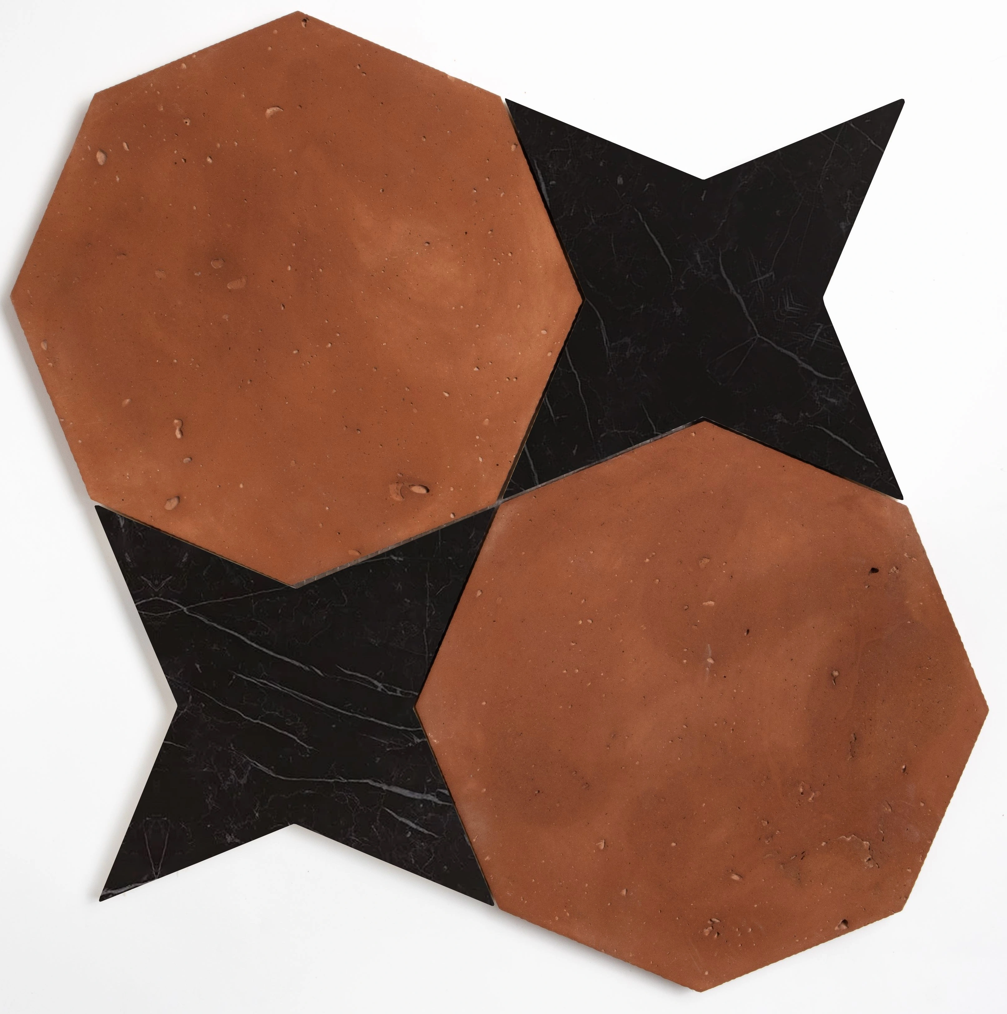 Black, Rustic Terracotta Honed Ottaglio Marble Mosaic