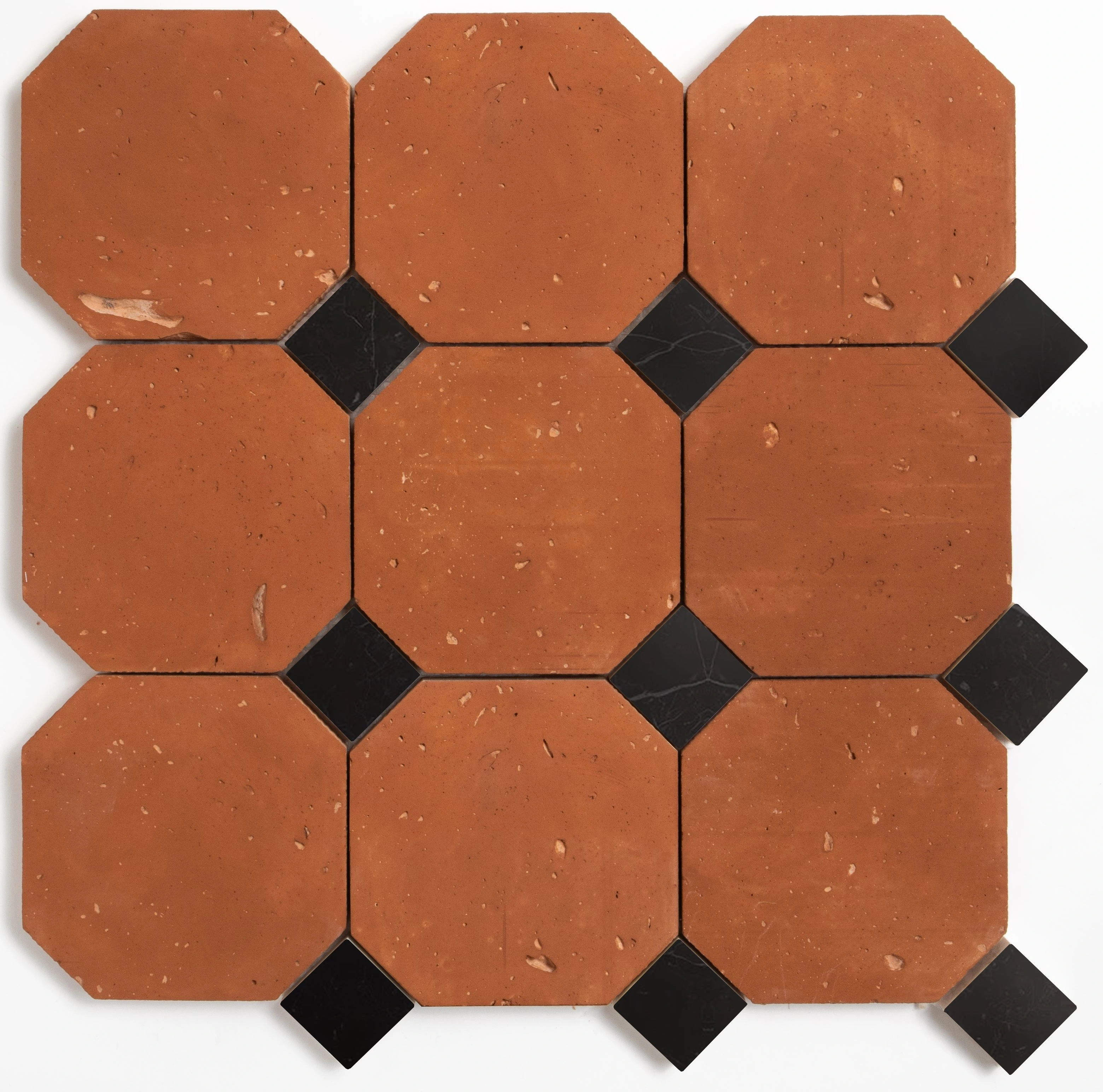Black, Rustic Terracotta Honed Ottapunto Marble Mosaic