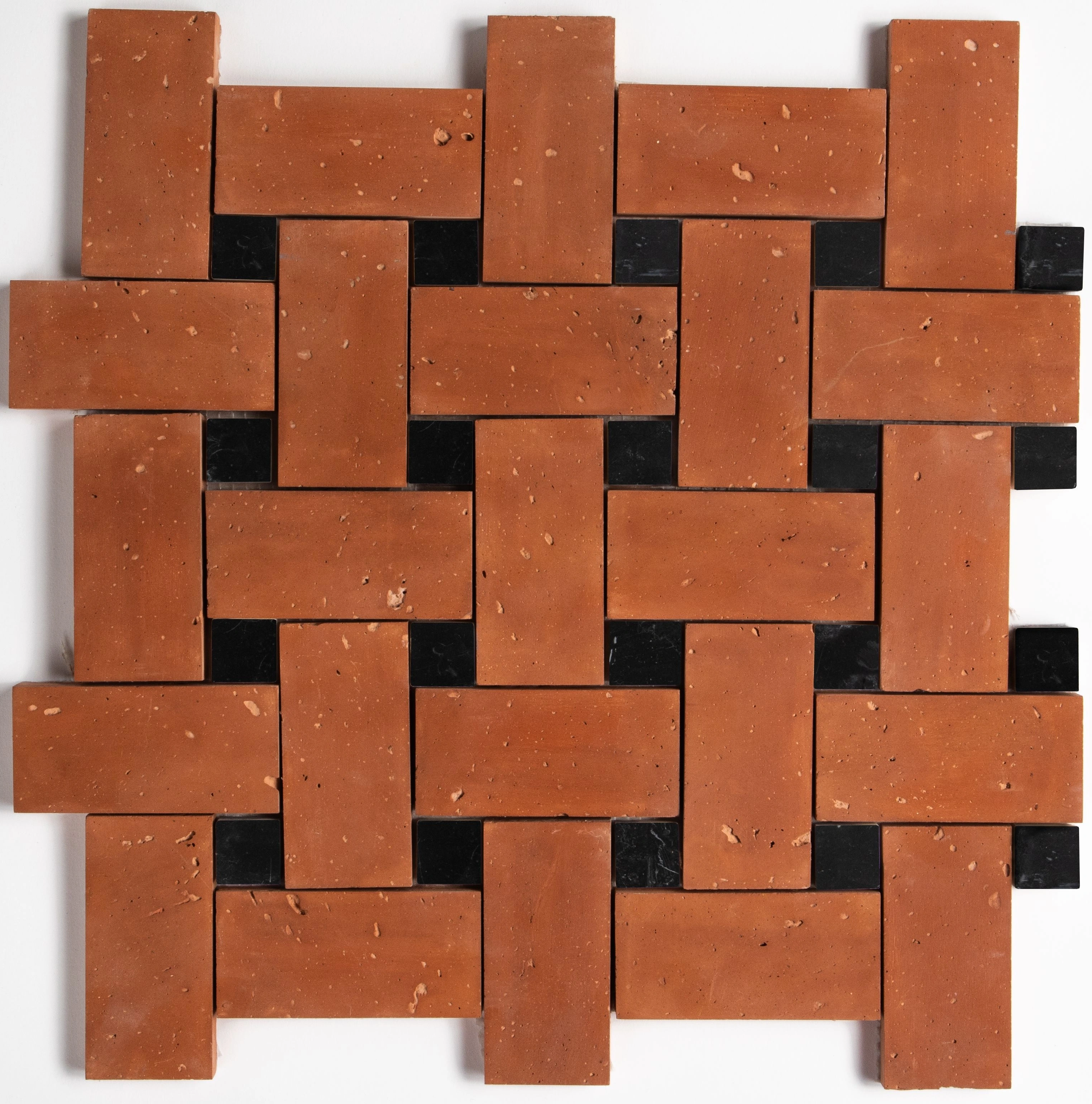 Black, Rustic Terracotta Honed Basket Weave Marble Mosaic