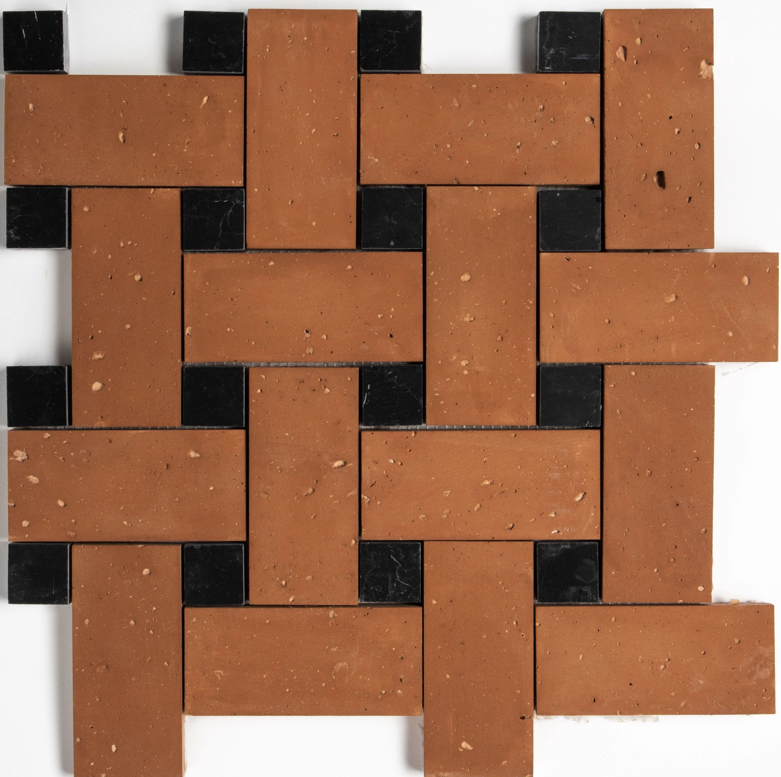 Black, Rustic Terracotta Honed Big Basket Weave Marble Mosaic