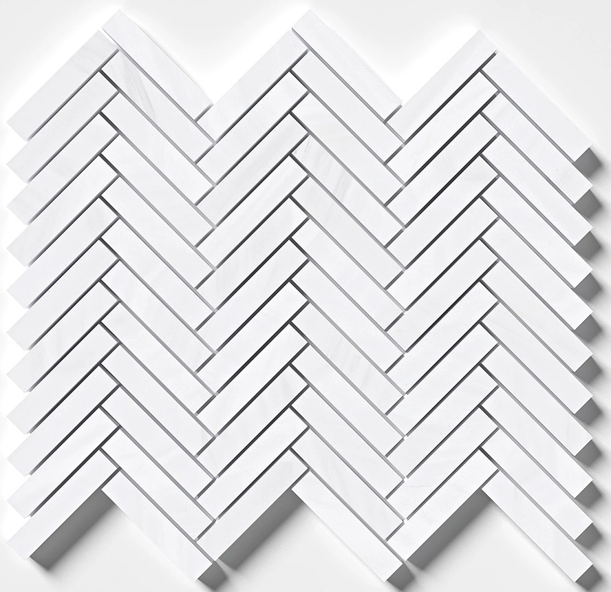 Snow White Honed Herringbone 5/8x3 Marble Mosaic