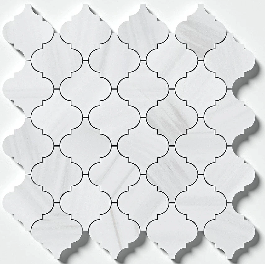 Bianco Dolomiti Classic Honed Meshed Arabesque Marble Mosaic