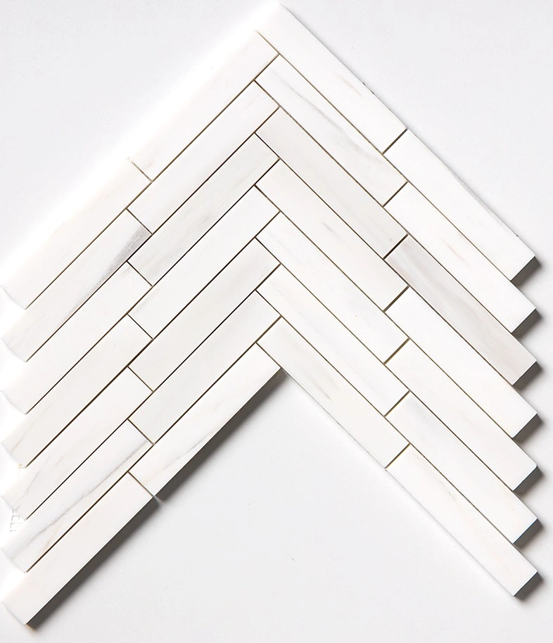 Bianco Dolomiti Classic Honed Large Herringbone Marble Mosaic