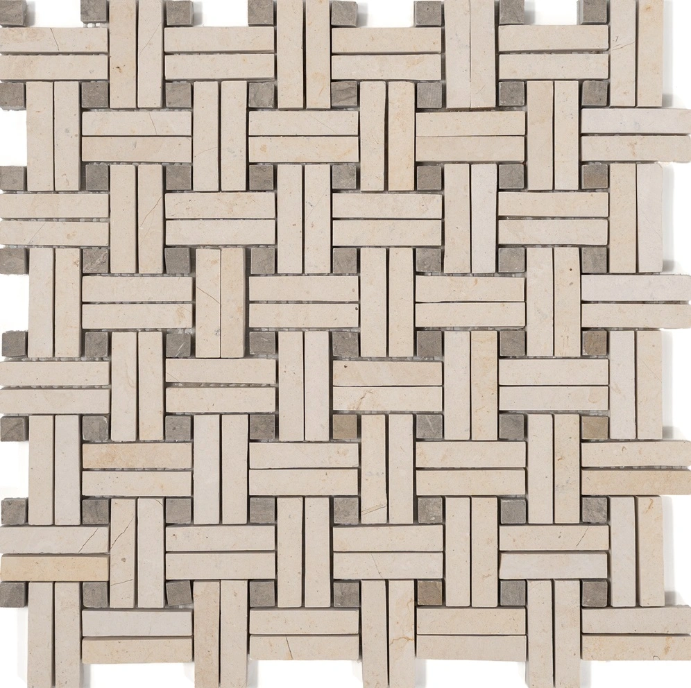Papyrus Honed Diagonal Basket Weave Limestone Mosaic