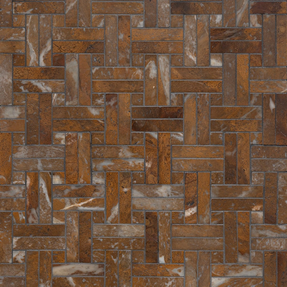 Douz Honed Diagonal Basket Weave Limestone Mosaic