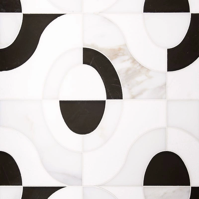 Thassos, Calacatta, Mykonos Honed Calypso Waterjet Marble Mosaic