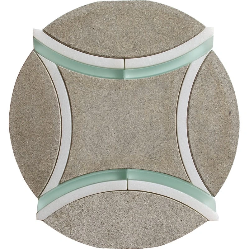 Thassos, Bateig Blue, Aegean Honed Helios Waterjet Marble Mosaic