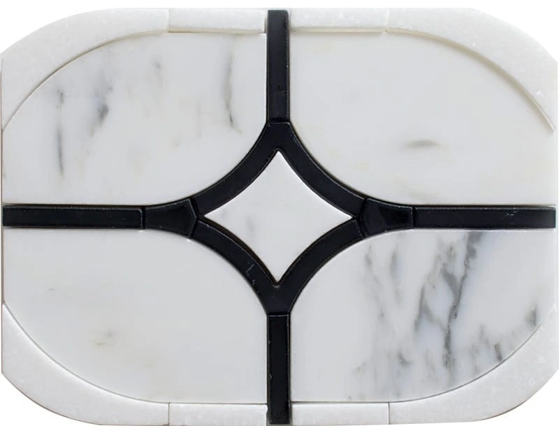 Statuario, Thassos, Santorini Honed Eros Waterjet Marble Mosaic