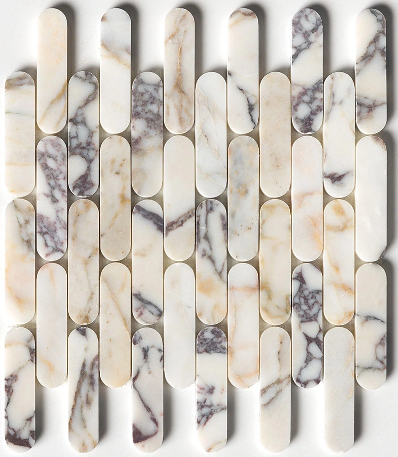 Calacatta Picasso Honed Pill Marble Mosaic