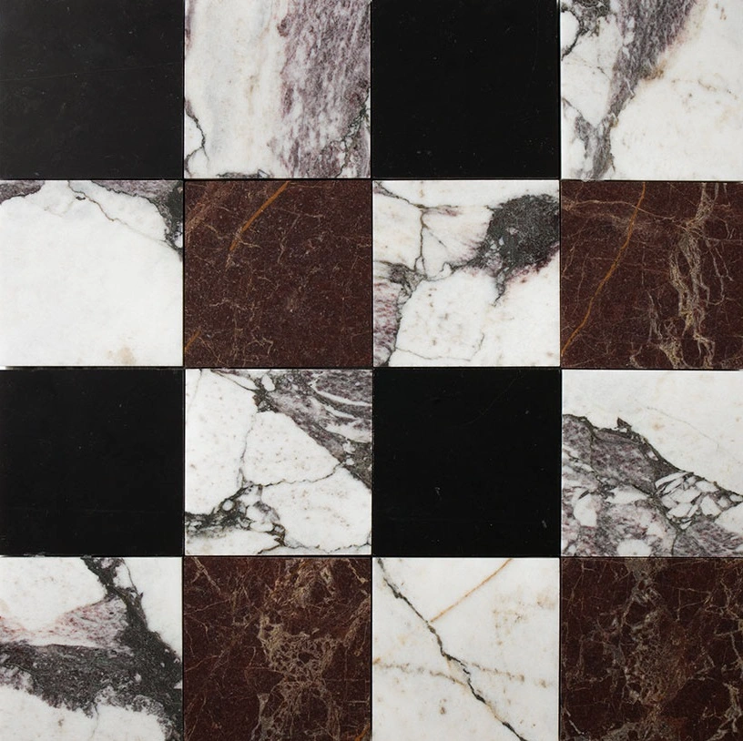 Black, Calacatta Viola, Red Bordeaux Honed 4x4 Marble Mosaic