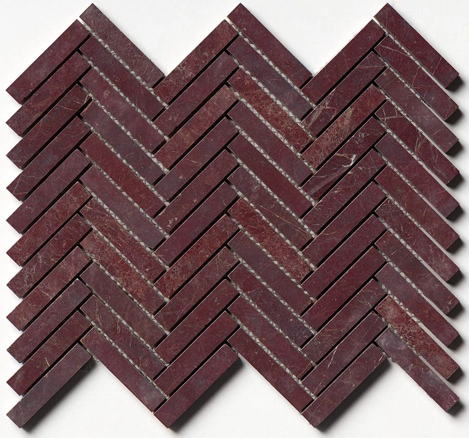 Red Bordeaux Honed Herringbone 5/8x3 Marble Mosaic