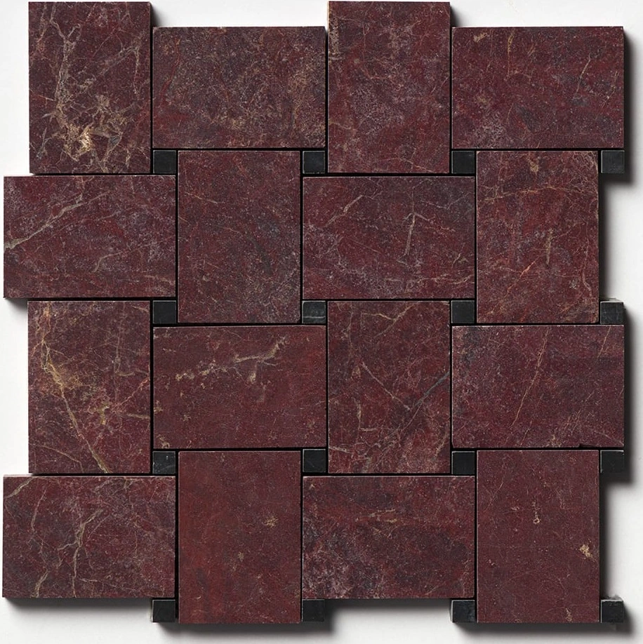 Black, Red Bordeaux Honed Pinwheel Marble Mosaic