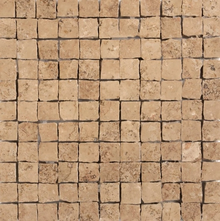 Scabas Red Honed Hand Clipped 1x1 Travertine Mosaic
