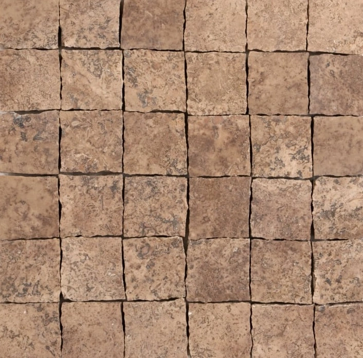 Scabas Red Honed Hand Clipped 2x2 Travertine Mosaic