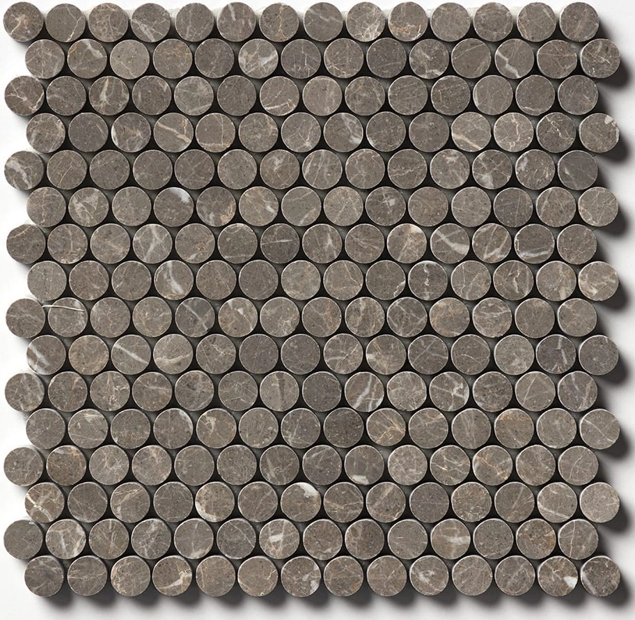 Silver Drop Honed Penny Round Marble Mosaic