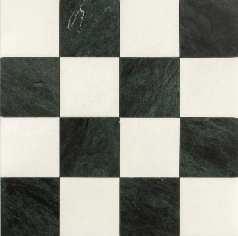 Thassos, Verde Lucia Honed Grande Chester Marble Mosaic