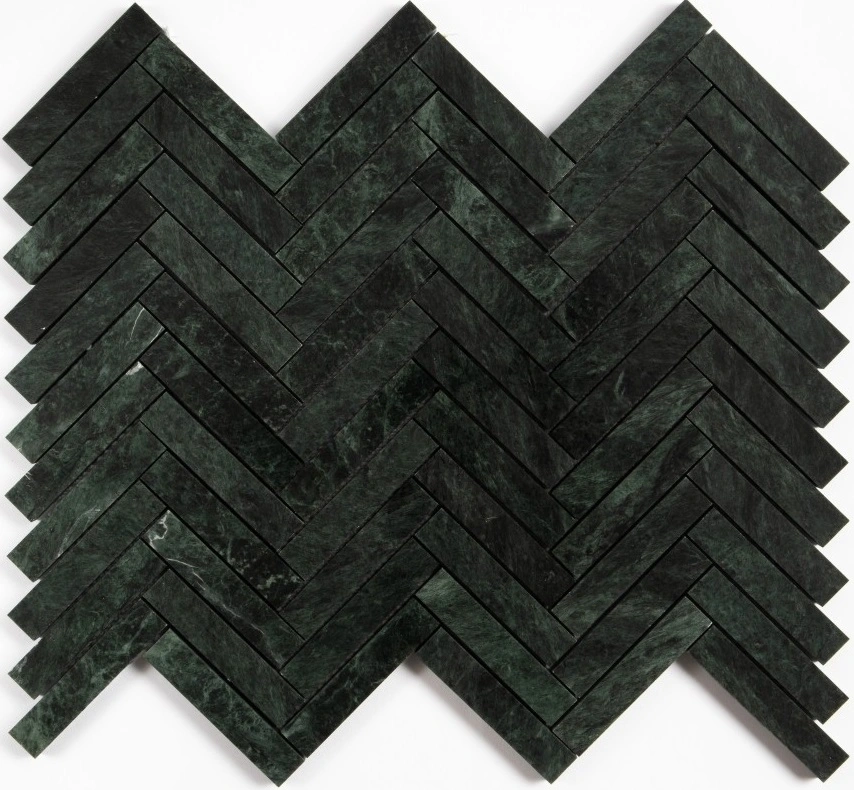 Verde Lucia Honed Herringbone 5/8x3 Marble Mosaic