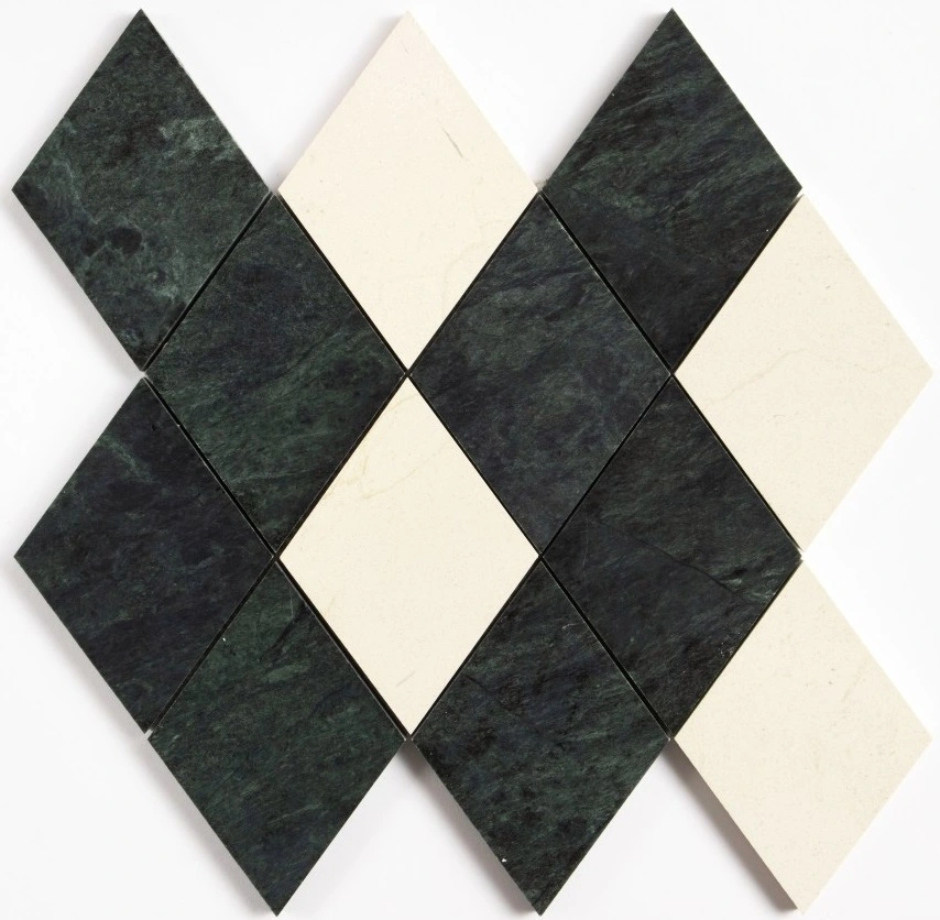 Marfil, Verde Lucia Honed Almas Marble Mosaic