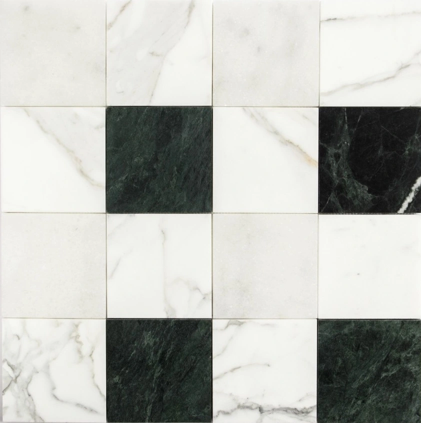 Calacatta Gold, Glacier, Verde Oriental Honed 4x4 Marble Mosaic