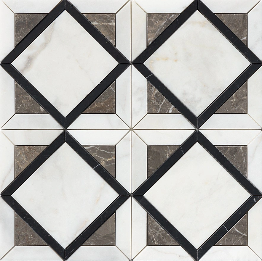 Black, Silver Drop, White Pearl Honed Kent Marble Mosaic