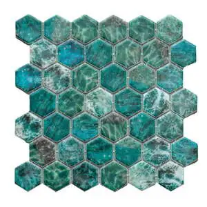 Eco Mosaics Hex XL Mar Green Shiny Mosaic