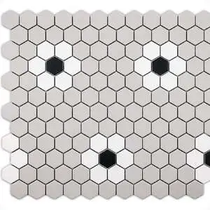 FLOWER WHITE AND GREY WITH BLACK DOT
