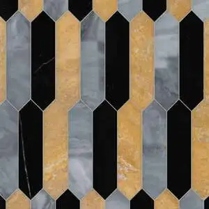 Picket Persian Gold, Nero Marquina, and Greystoke