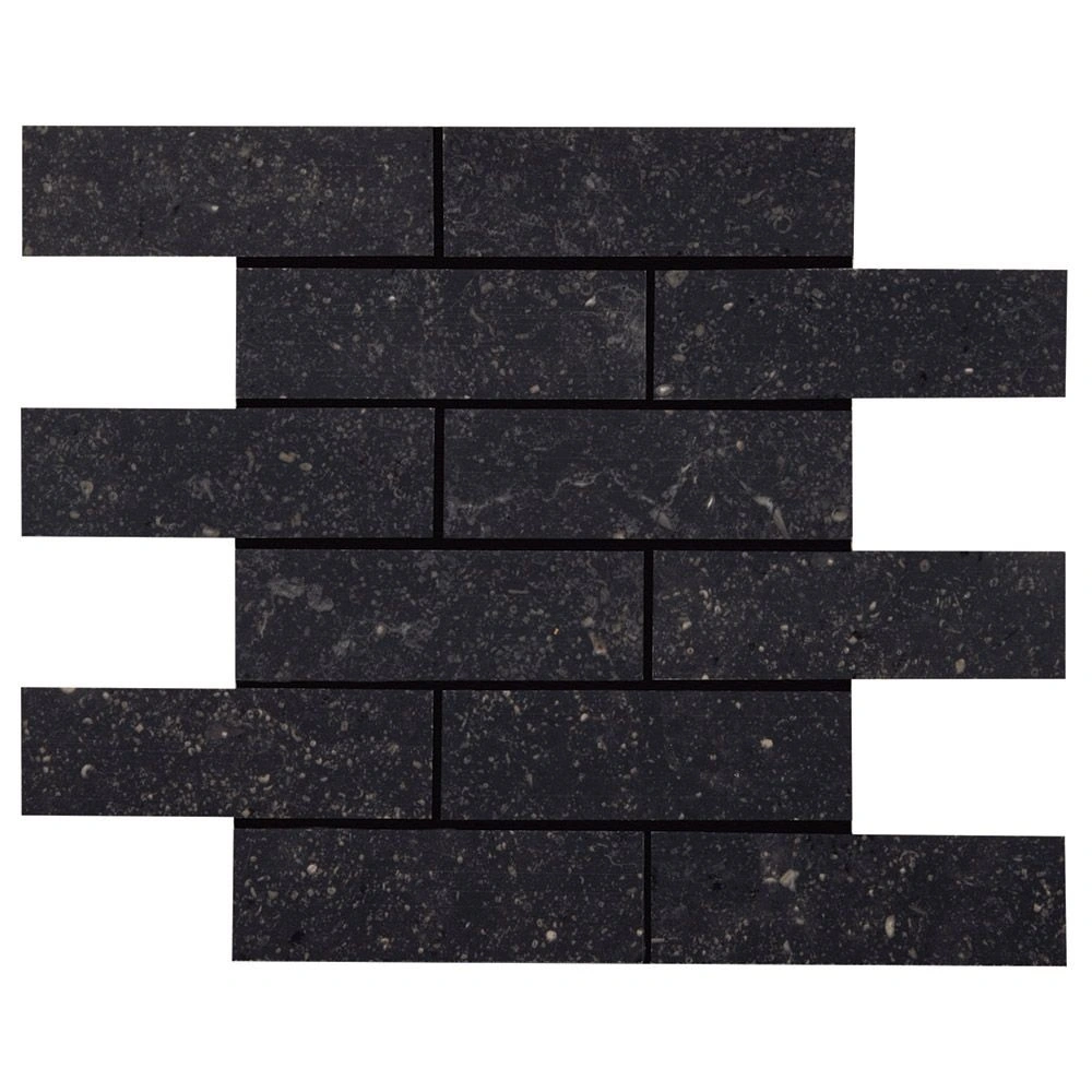 Beljn 2x6 Brick Mosaic Black Iron Unpolished Limestone Look