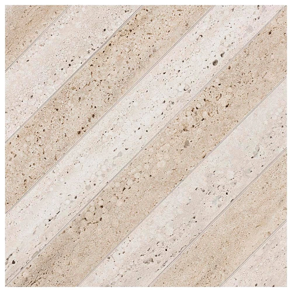 Classico 12x12 Stripe Mosaic Beige Bianco Matte Travertine Look