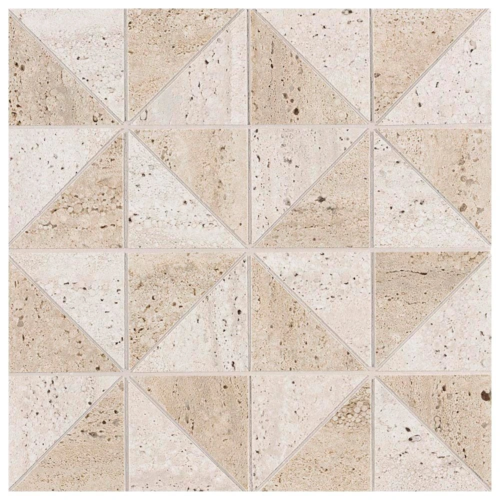 Classico 12x12 Pinwheel Mosaic Beige Bianco Matte Travertine Loo