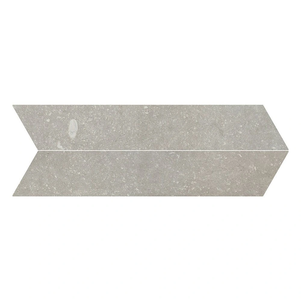 Ilaya 4x21 Chevron Drift Grey Matte Limestone Look Porcelain Til