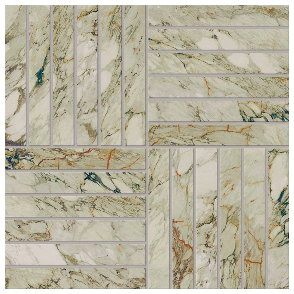 Marblique 1x6 Alternating Mosaic Breccia Capraia Unpolished Marb