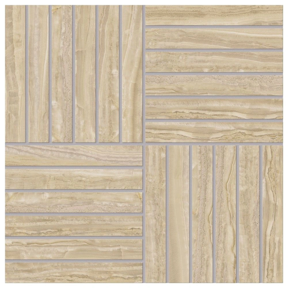 Marblique 1x6 Alternating Mosaic Onice Verde Unpolished Marble