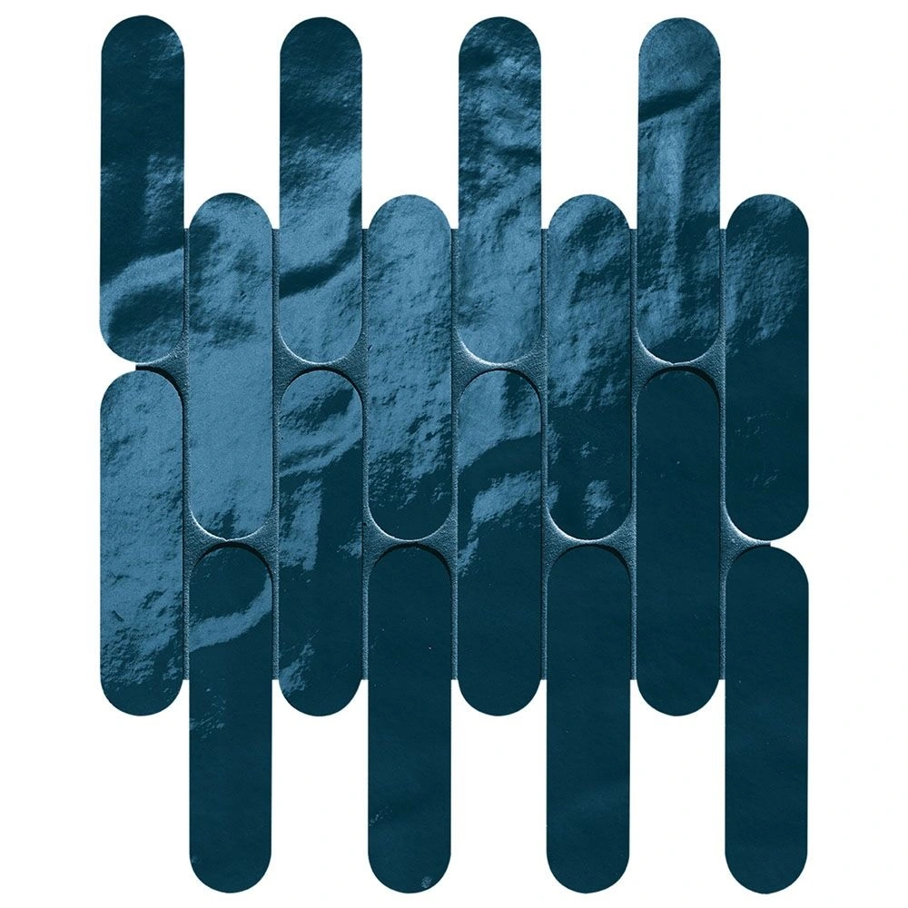 Piper Curve Mosaic Blu Navy Brilliante Porcelain Tile