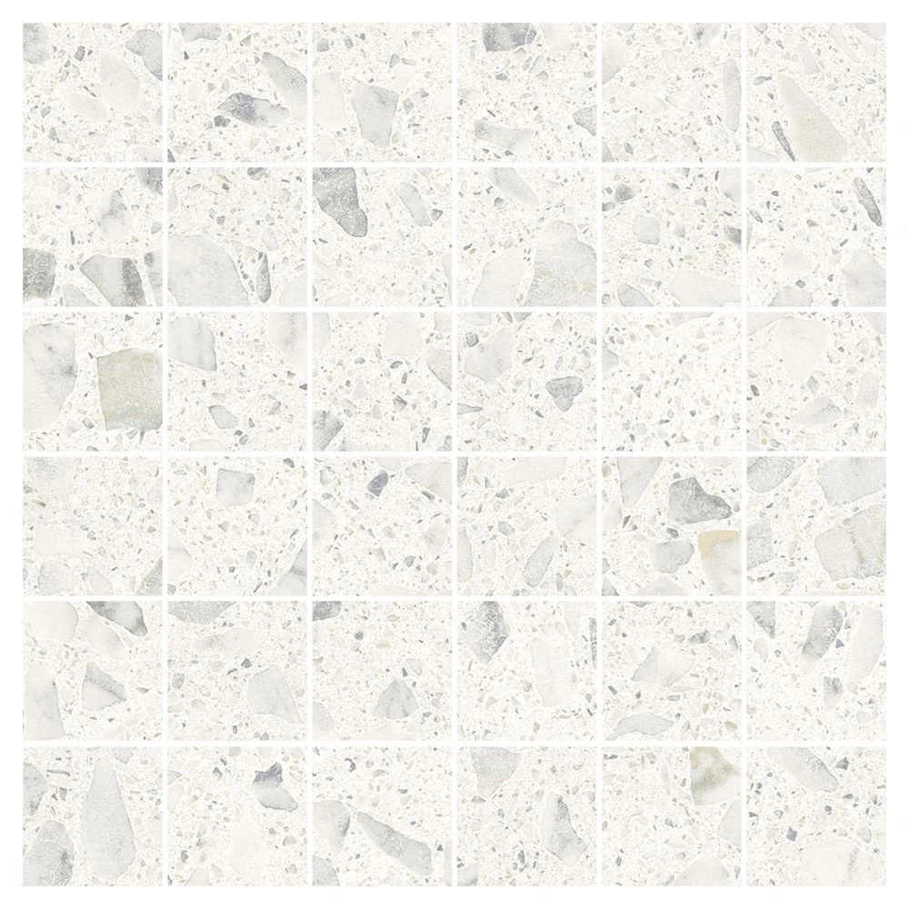 Rialto White Matte 2x2 Mosaic Terrazzo Look Porcelain Tile