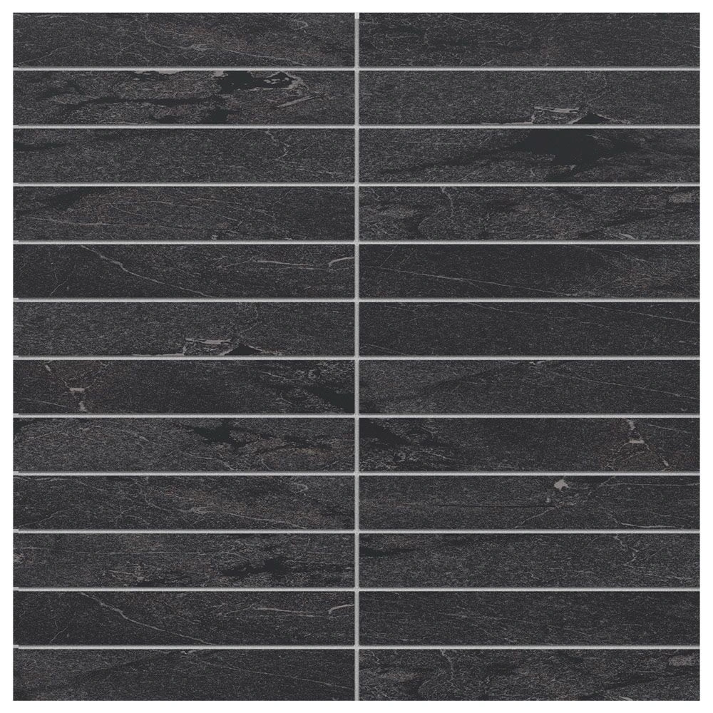 Sociale 1x6 Mosaic Diamond Black Feathersoft Stone Look