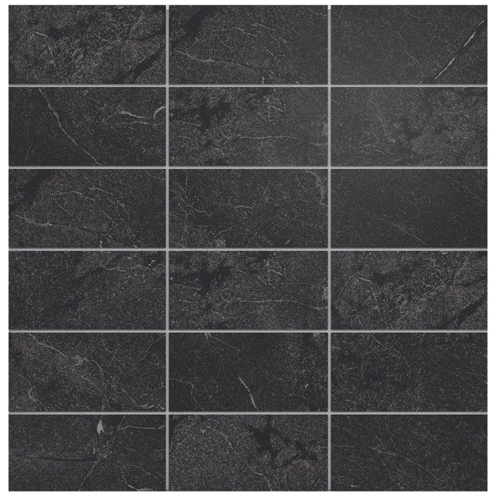 Sociale 2x4 Mosaic Diamond Black Feathersoft Stone Look Porcelai