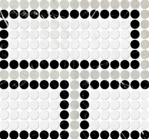 Black, Britannia, White Penny Round Offset Mosaic marble stone Black