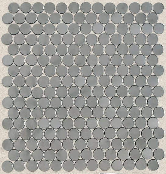 Brushed Stainless Steel 3/4 x 3/4 Penny Round Mosa tile