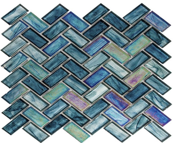 Cobalt Sea Herringbone glass tile Oceania collection by Glazzio Tile